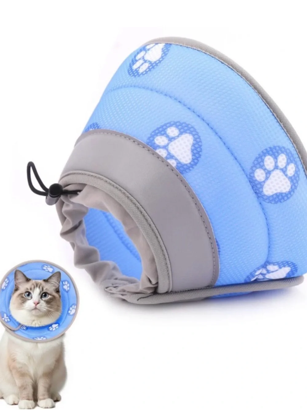 Adjustable Soft Padded Cat Collar - Blue Paw Print